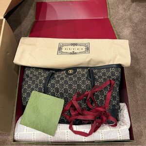 Gucci Black and Red Monogram Tote